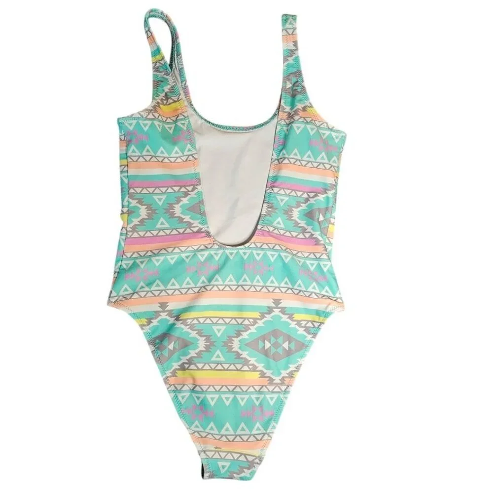Chubbies‎ Oasis One Piece Swimsuit Scoop Back Pastel Aztec Tribal Print Womens S